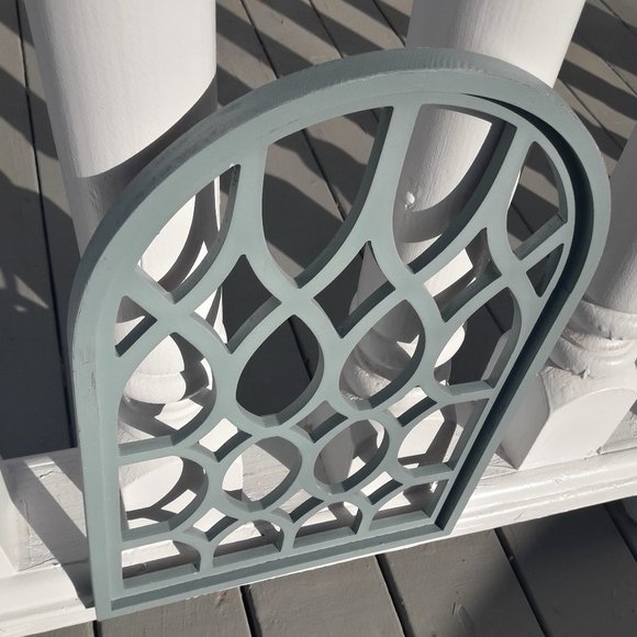 Wooden Arch Wall Hanging Turquoise Teal Arched Wall Decor Window Art Solid Color - Picture 11 of 12